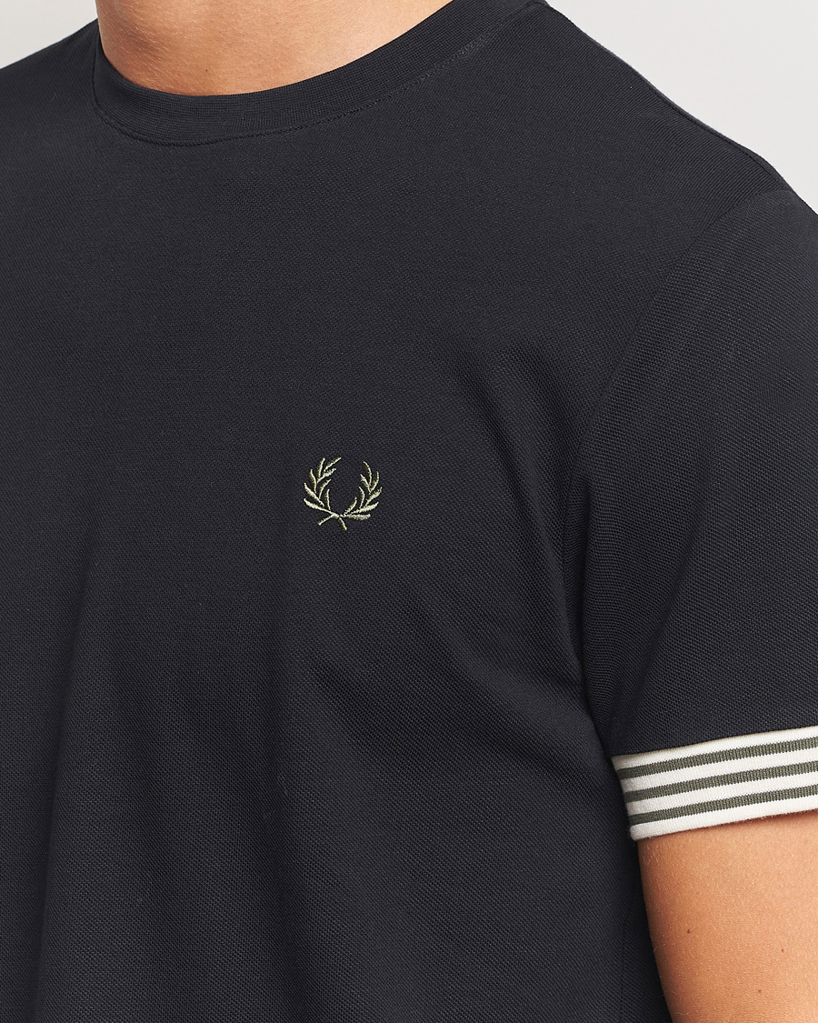 Heren | T-shirts | Fred Perry | Striped Cuff Crew Neck T-Shirt Black