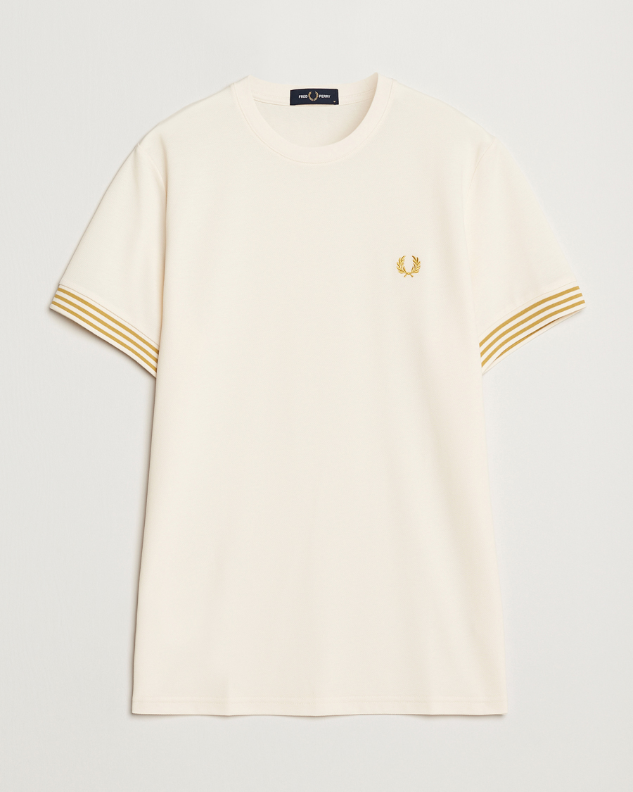 Heren | T-shirts | Fred Perry | Striped Cuff Crew Neck T-Shirt Ecru