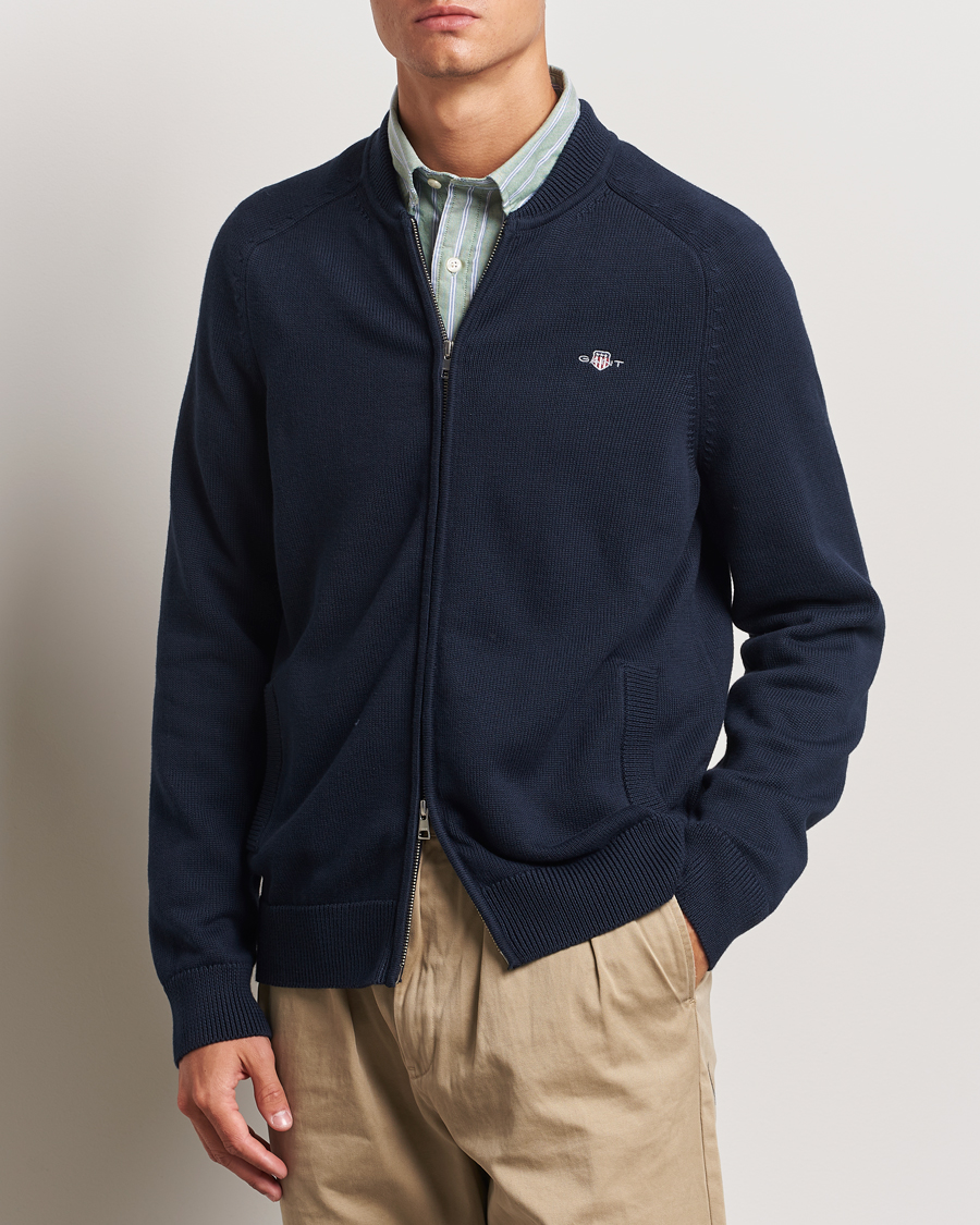 Heren | Truien | GANT | Casual Cotton Bomber Cardigan Evening Blue