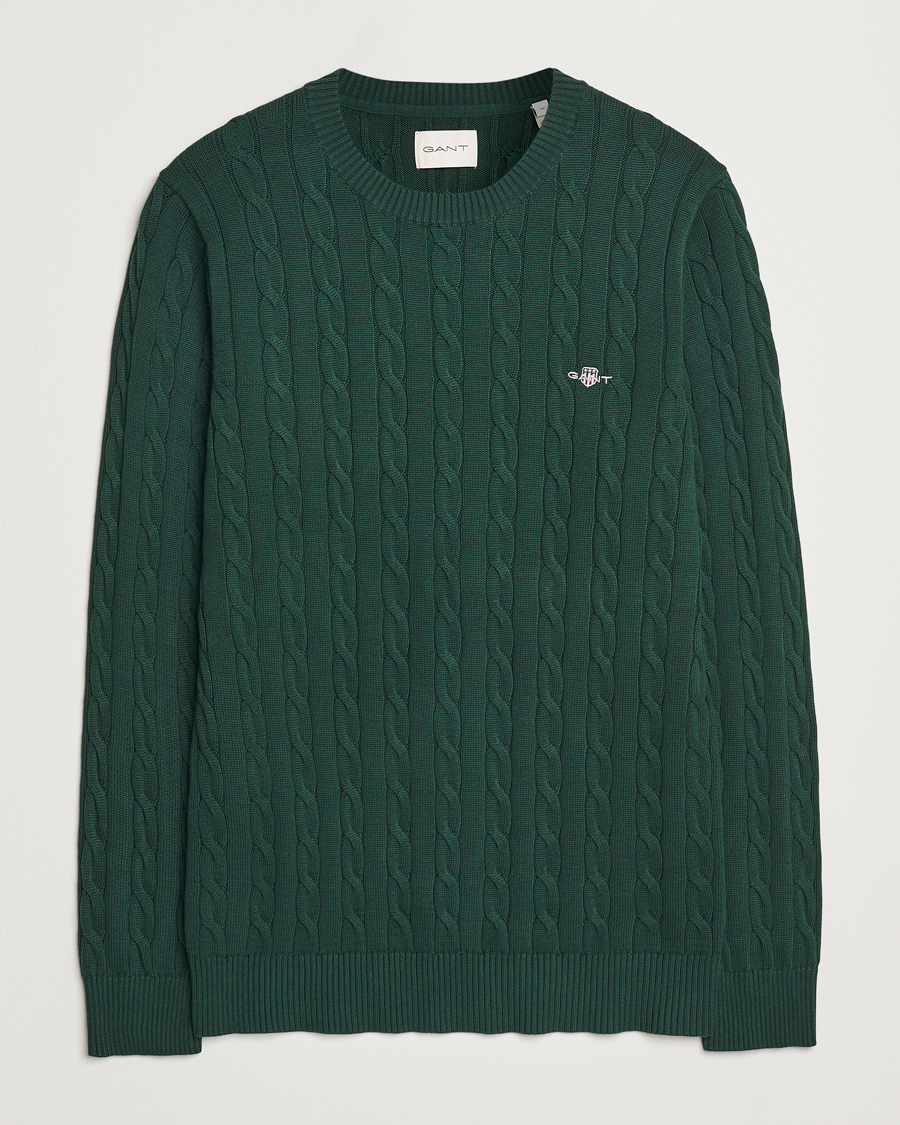 Heren | Truien | GANT | Cotton Cable Crew Neck Tartan Green