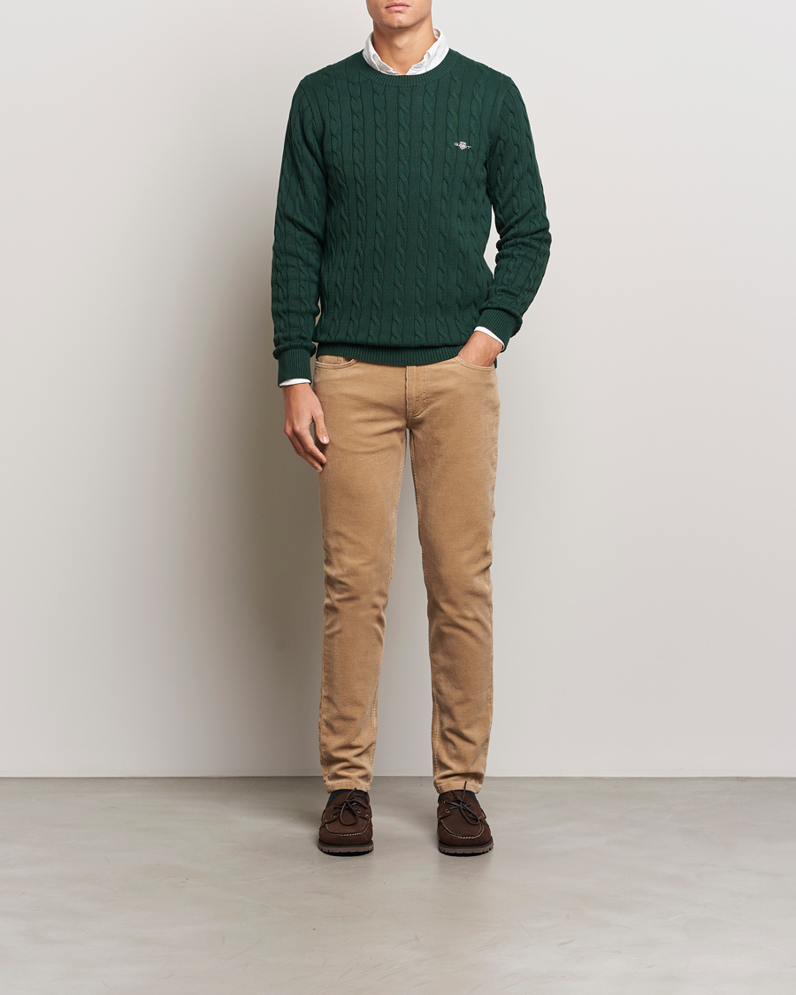 Heren | Truien | GANT | Cotton Cable Crew Neck Tartan Green