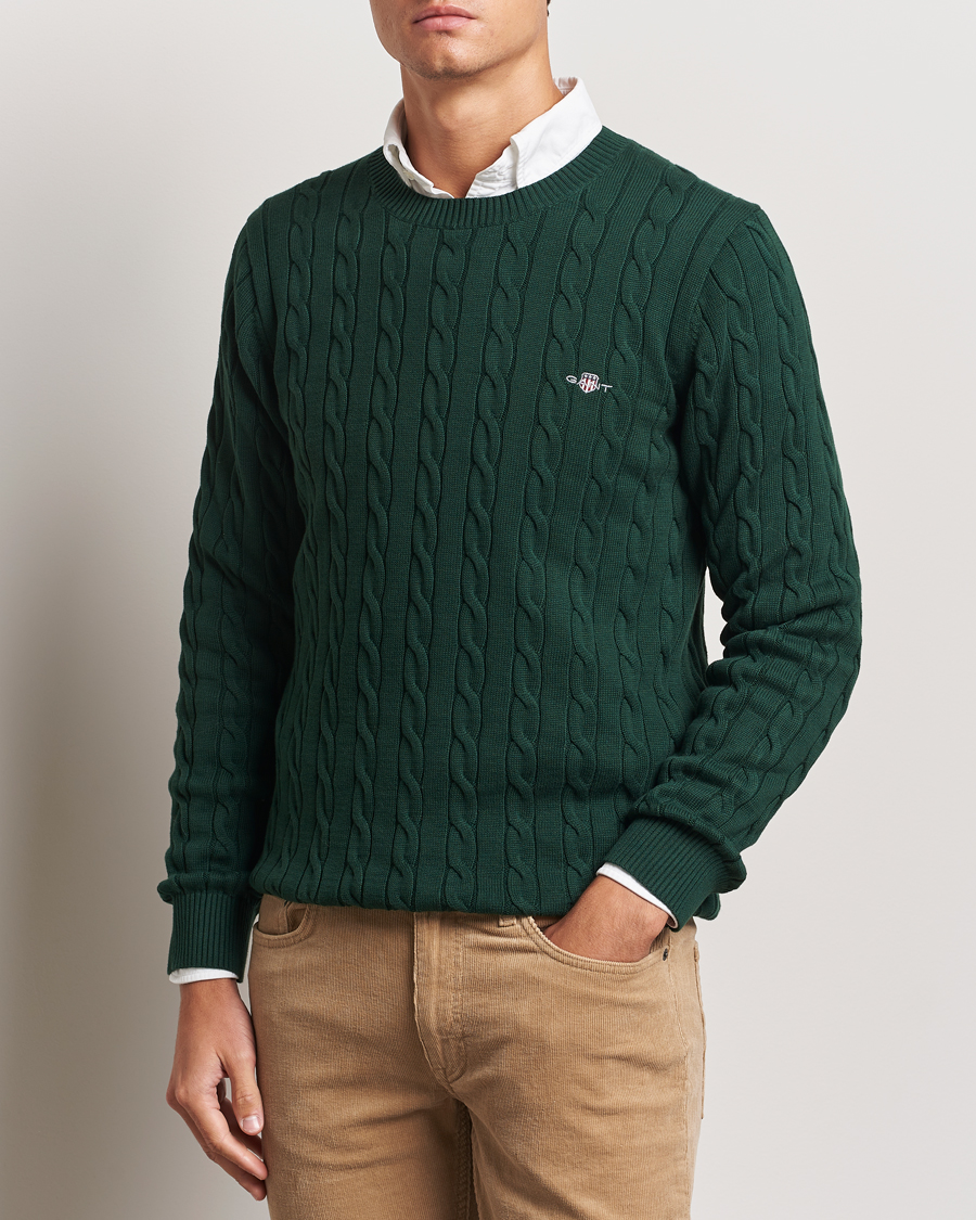 Heren | Truien | GANT | Cotton Cable Crew Neck Tartan Green