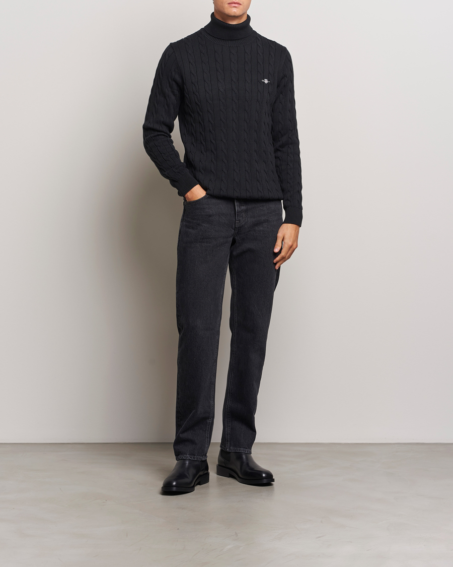 Heren | Truien | GANT | Cotton Cable Turtle Neck Black