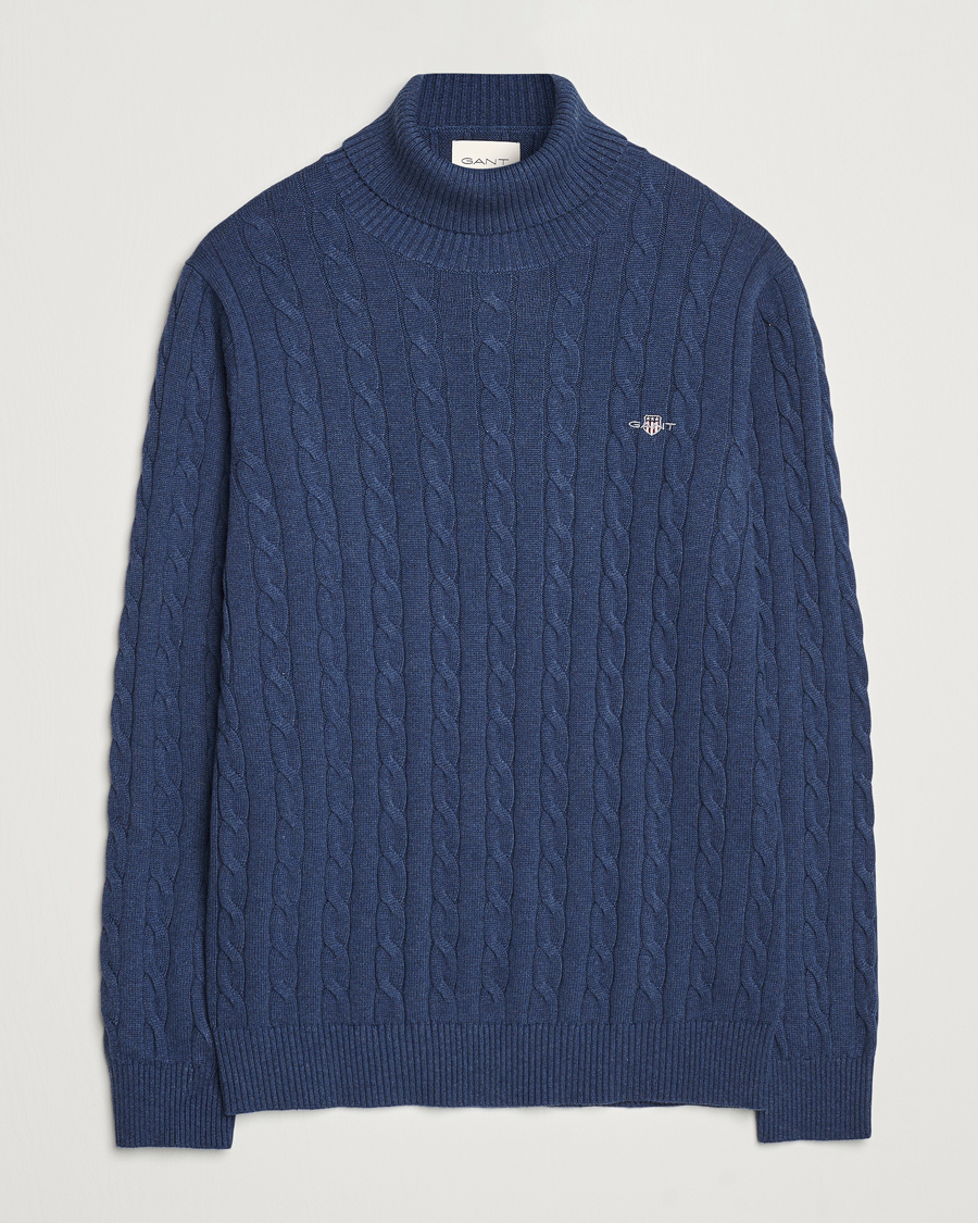 Heren | Truien | GANT | Cotton Cable Turtle Neck Dark Jeans Blue Melange