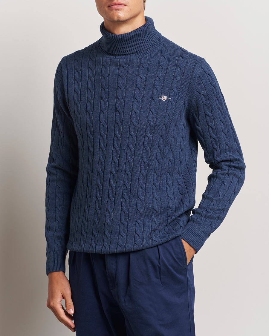 Heren | Truien | GANT | Cotton Cable Turtle Neck Dark Jeans Blue Melange