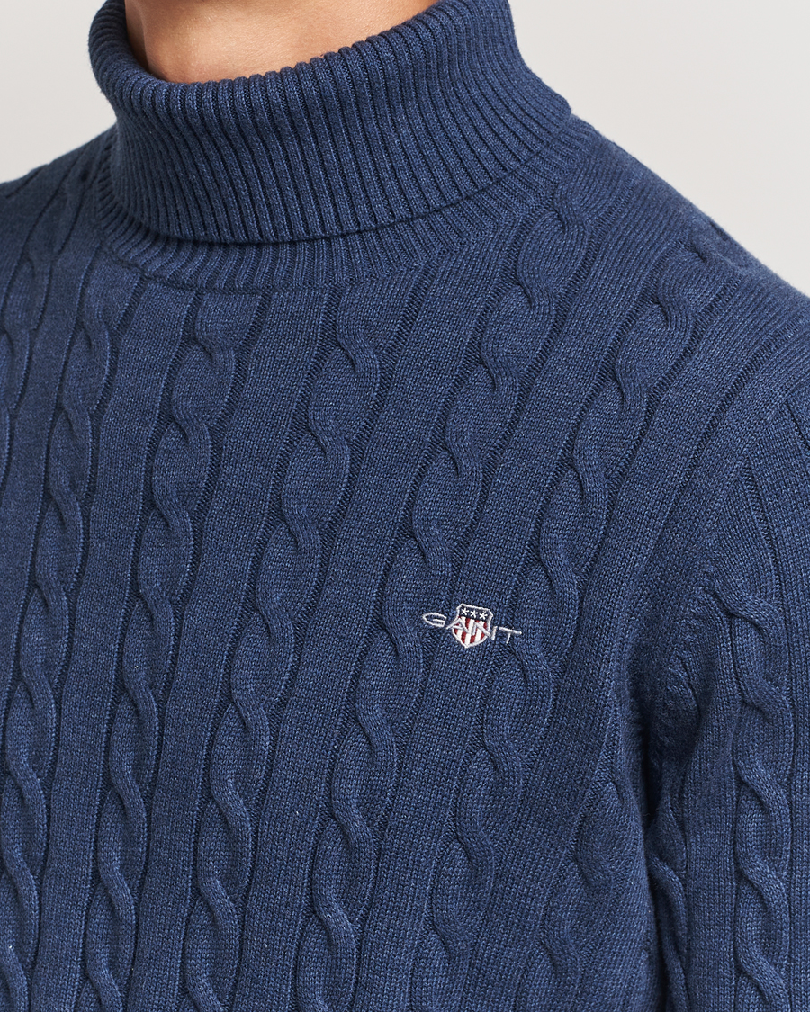Heren | Truien | GANT | Cotton Cable Turtle Neck Dark Jeans Blue Melange