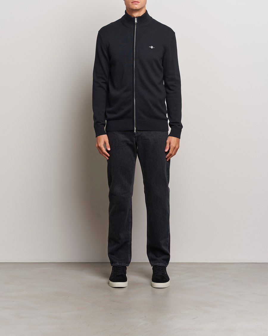 Heren | Truien | GANT | Cotton Full Zip Cardigan Black