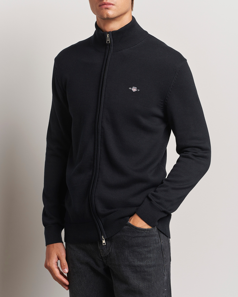 Heren | Truien | GANT | Cotton Full Zip Cardigan Black