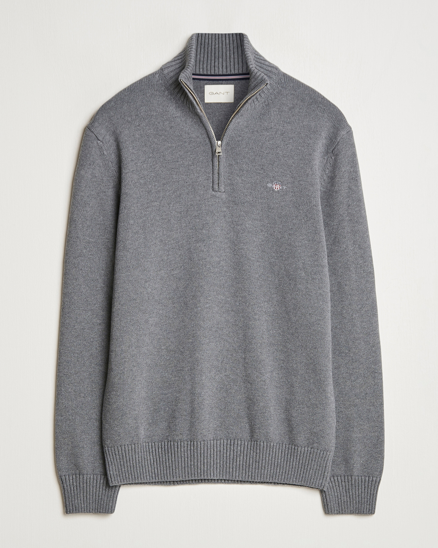 Heren | Truien | GANT | Casual Cotton Half Zip Dark Grey Melange