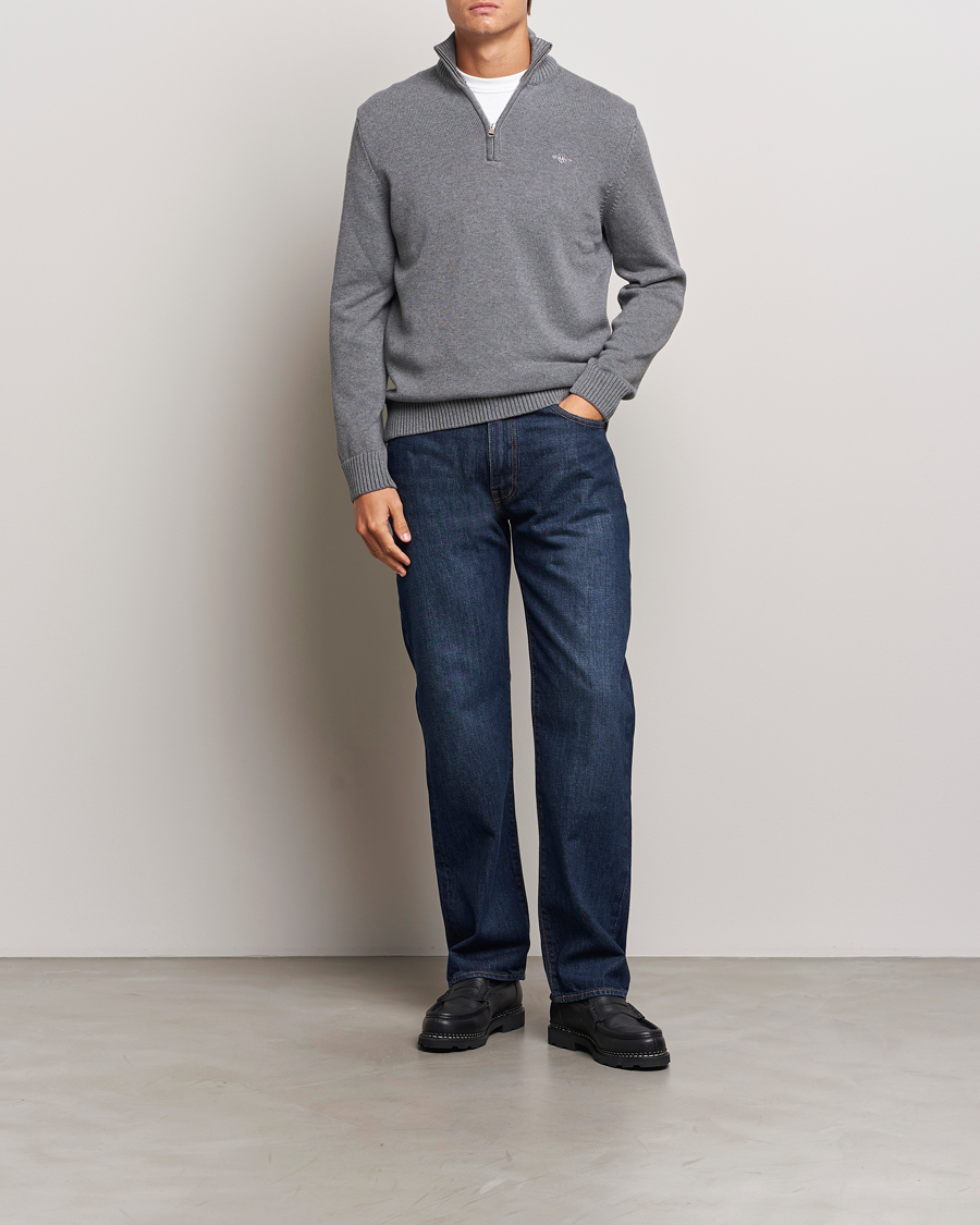 Heren | Truien | GANT | Casual Cotton Half Zip Dark Grey Melange