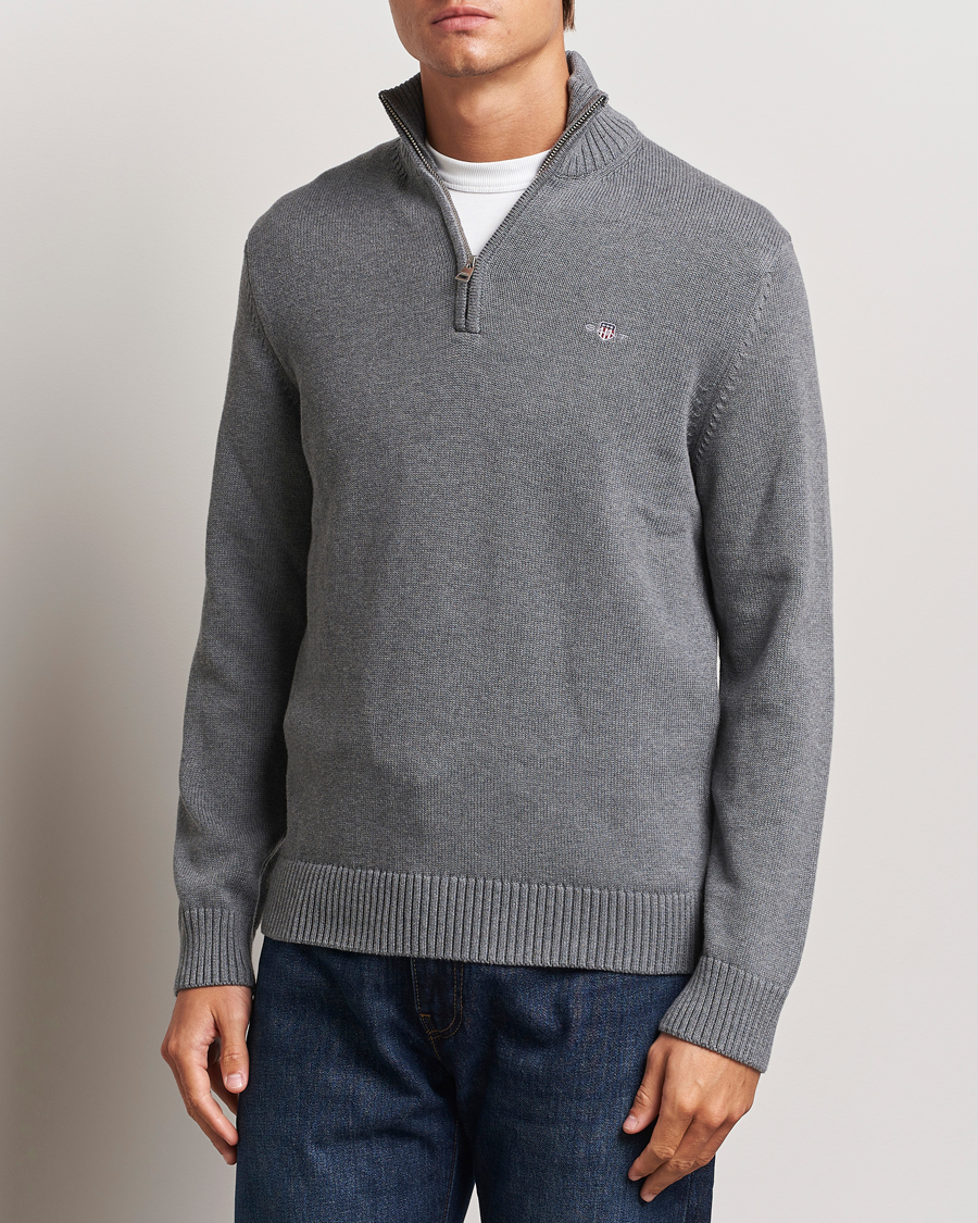 Heren | Truien | GANT | Casual Cotton Half Zip Dark Grey Melange