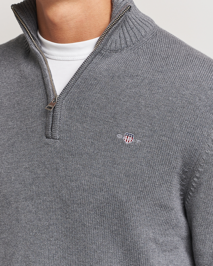 Heren | Truien | GANT | Casual Cotton Half Zip Dark Grey Melange