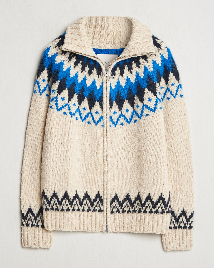 Heren | Truien | Gant | Jacquard Zip Cardigan Cream