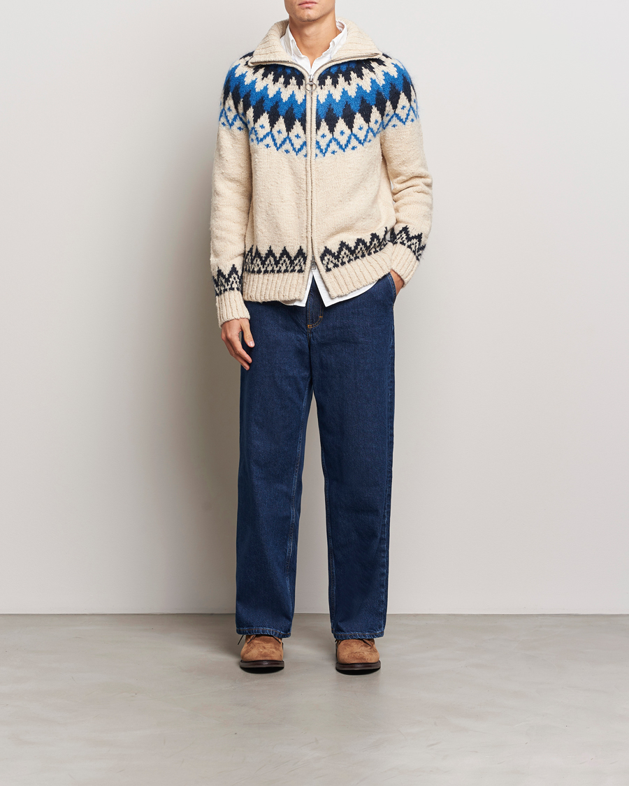 Heren | Truien | Gant | Jacquard Zip Cardigan Cream