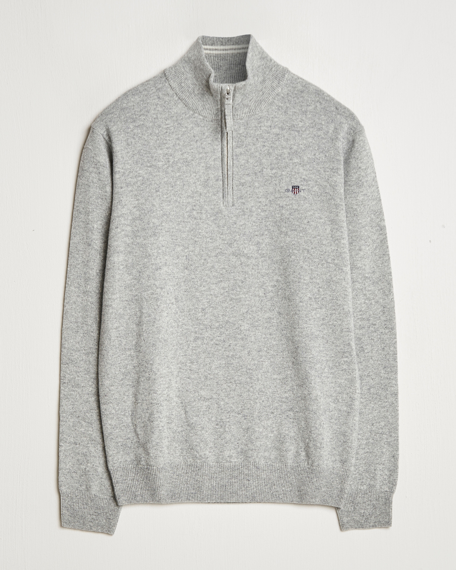 Heren | Truien | GANT | Lamsbwool Half Zip Grey Melange