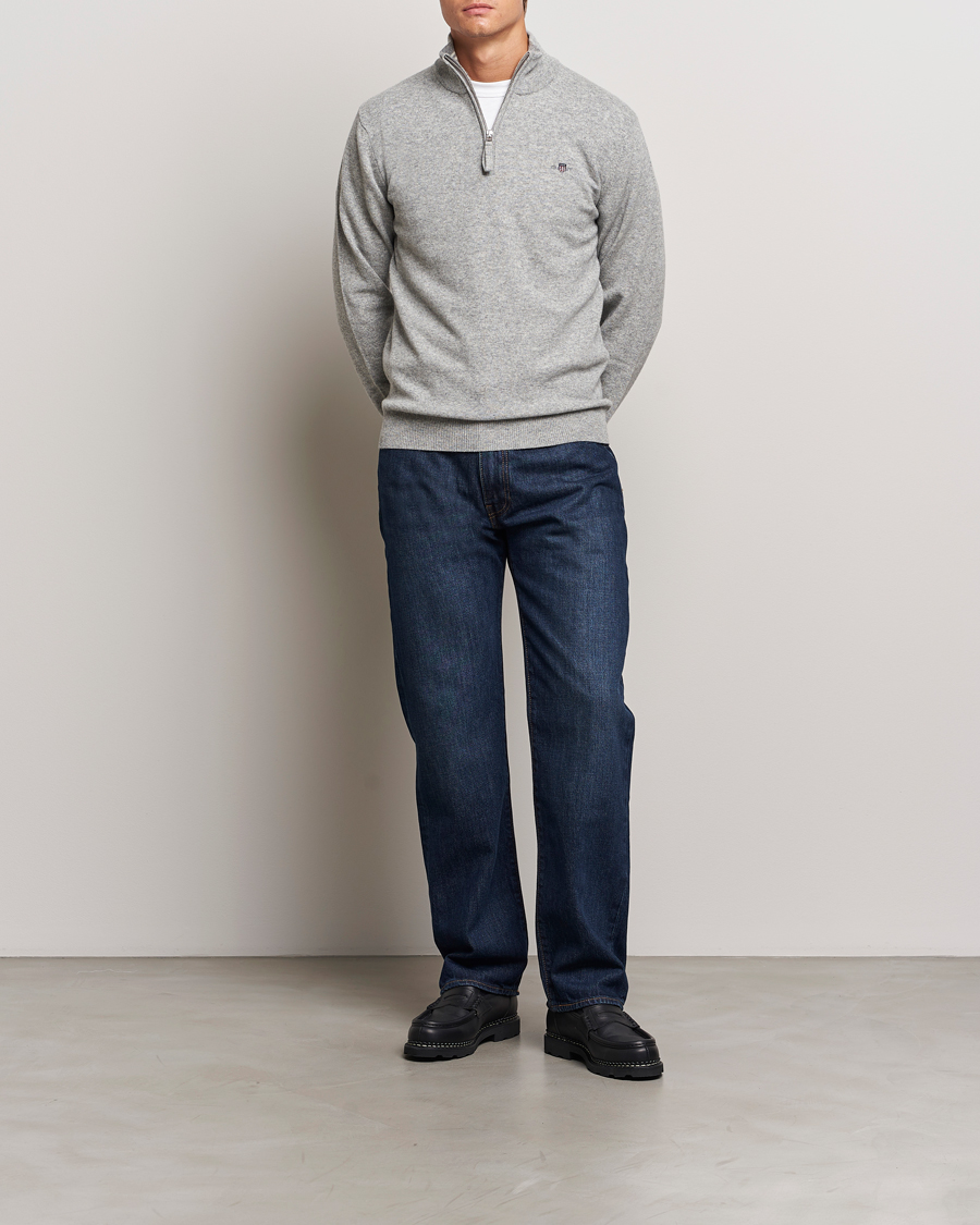 Heren | Truien | GANT | Lamsbwool Half Zip Grey Melange