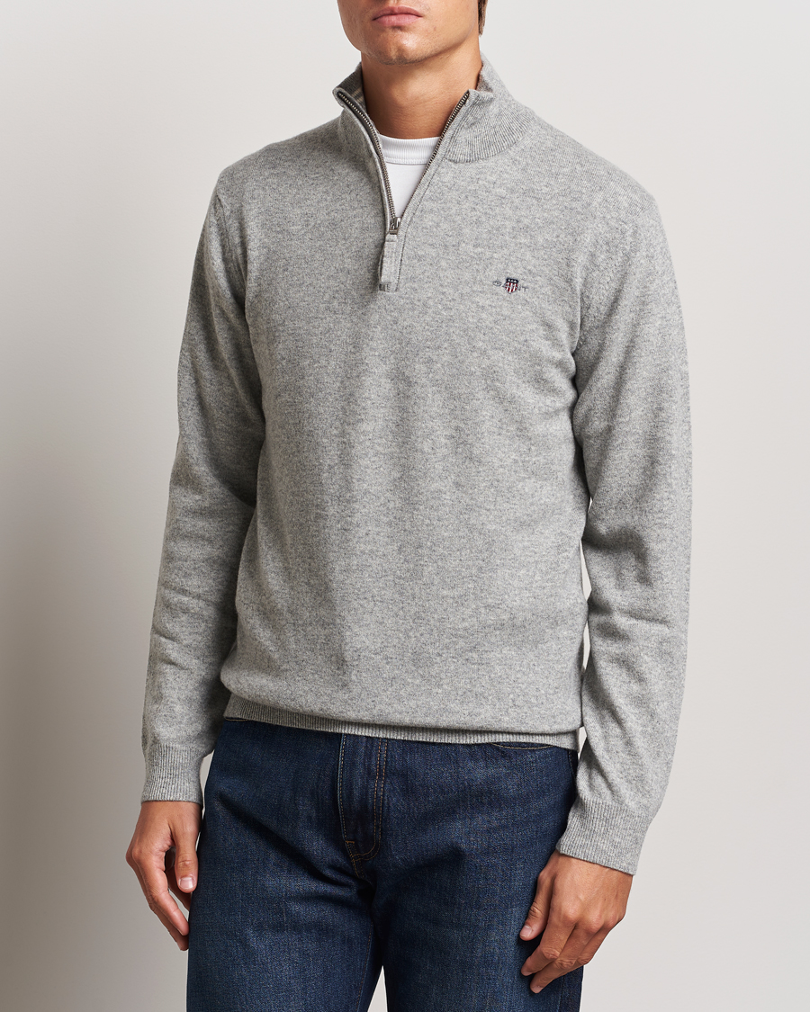 Heren | Truien | GANT | Lamsbwool Half Zip Grey Melange