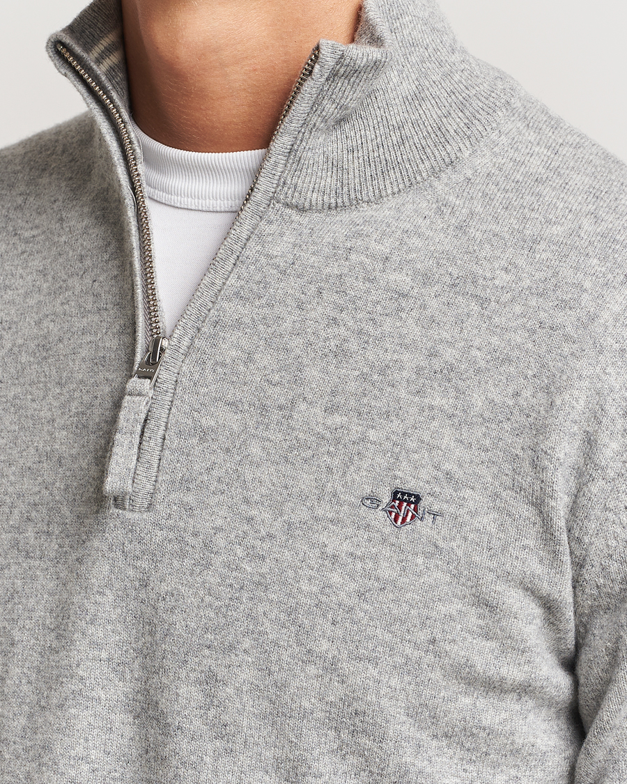 Heren | Truien | GANT | Lamsbwool Half Zip Grey Melange