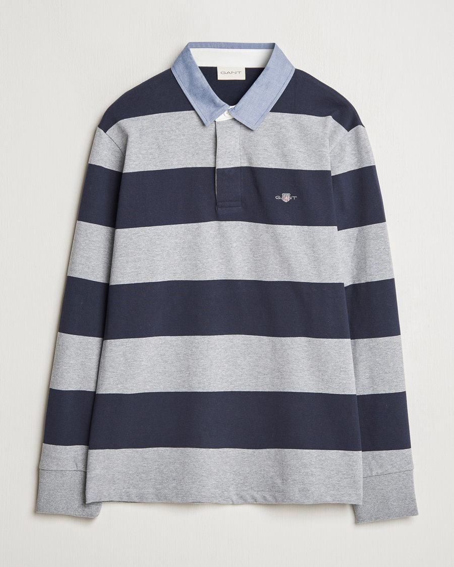 Heren | Truien | Gant | Chambray Striped Heavy Rugger Grey Melange