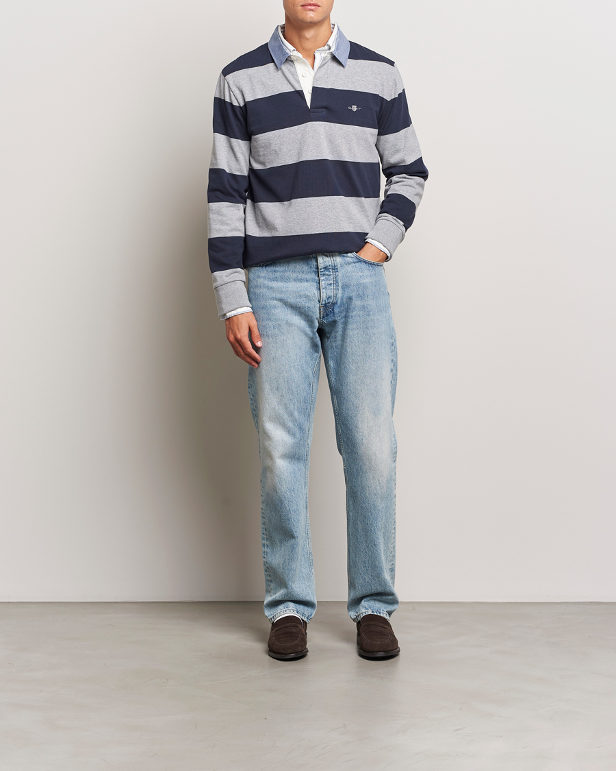Heren | Truien | Gant | Chambray Striped Heavy Rugger Grey Melange