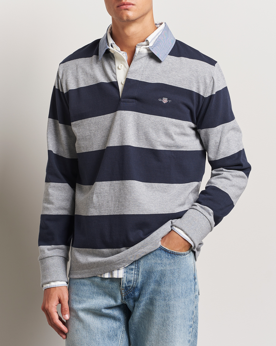 Heren | Truien | Gant | Chambray Striped Heavy Rugger Grey Melange