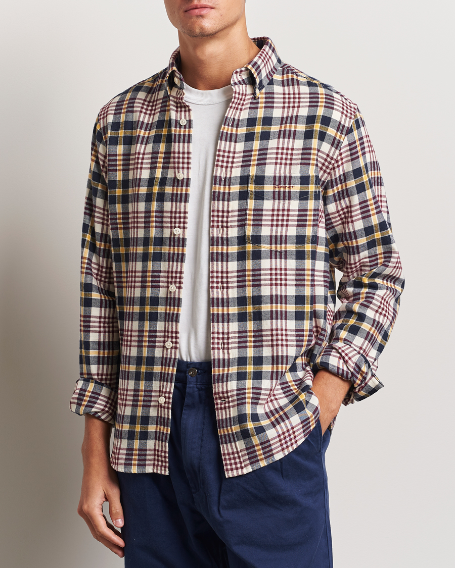 Heren | Overhemden | GANT | Regular Flannel Plaid Shirt Cream