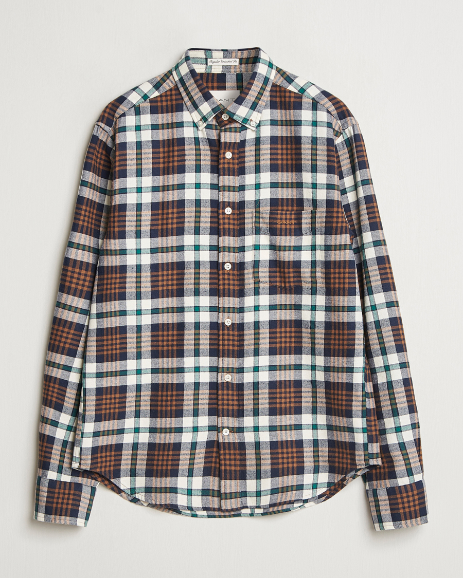 Heren | Overhemden | GANT | Regular Flannel Plaid Shirt Cacao Brown