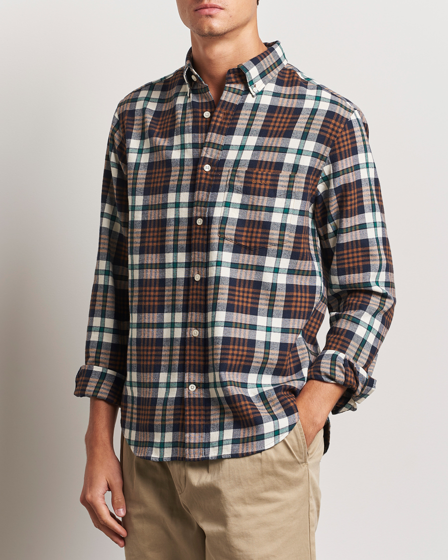 Heren | Overhemden | GANT | Regular Flannel Plaid Shirt Cacao Brown
