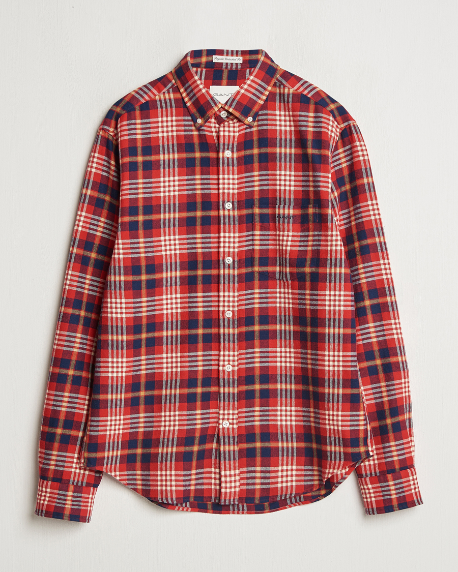 Heren | Overhemden | Gant | Regular Flannel Plaid Shirt Ruby Red
