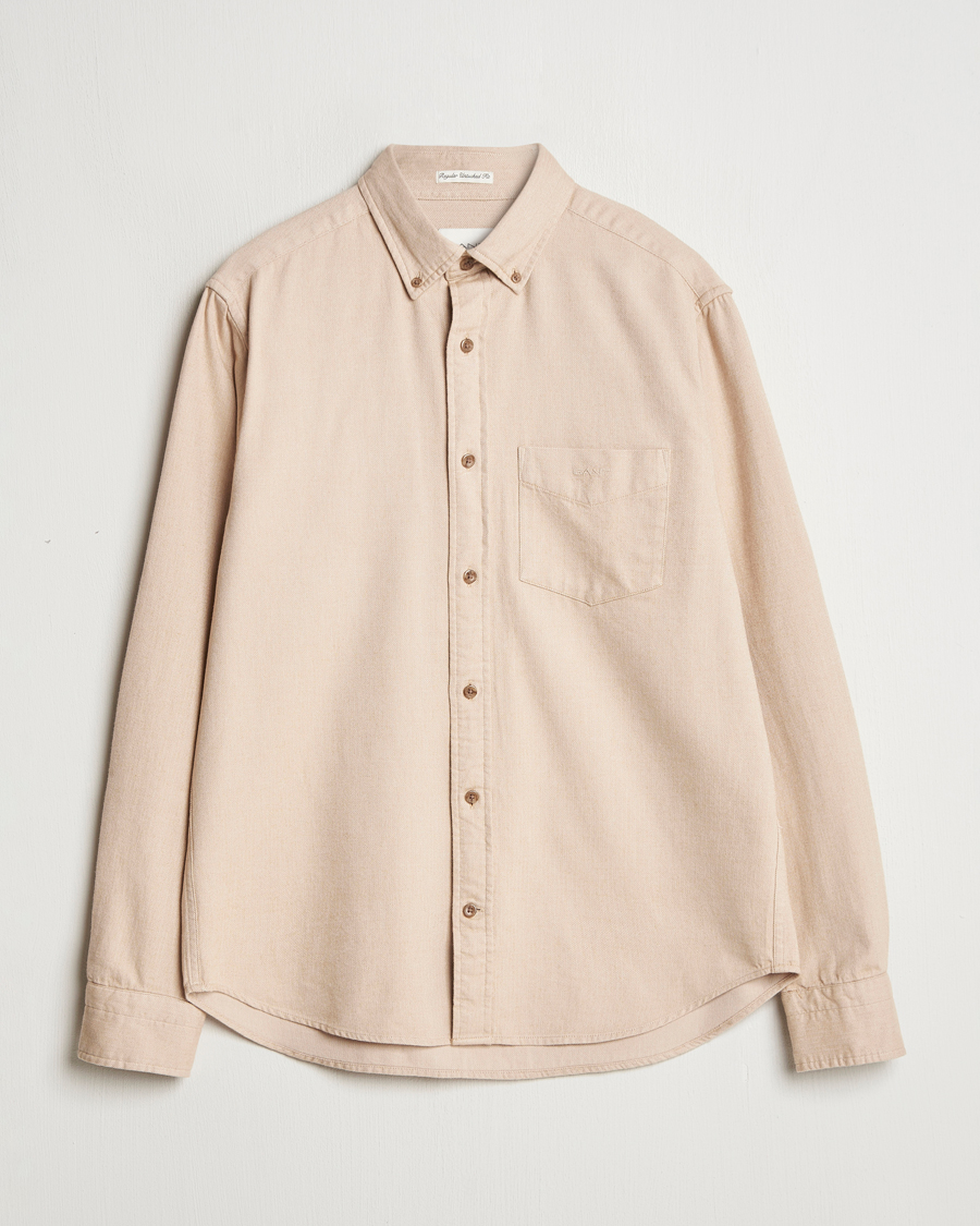 Heren | Overhemden | Gant | Regular Herringbone Flannel Shirt Caramel Beige
