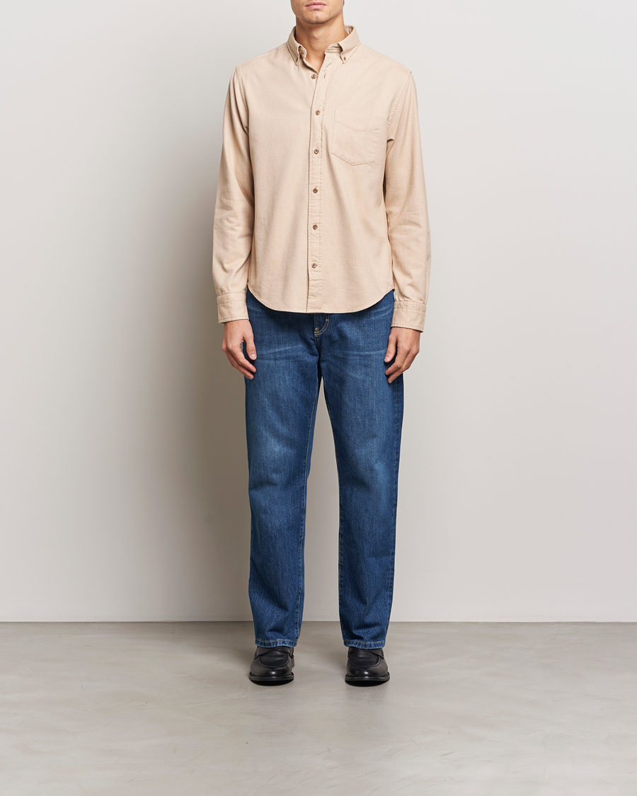 Heren | Overhemden | GANT | Regular Herringbone Flannel Shirt Caramel Beige