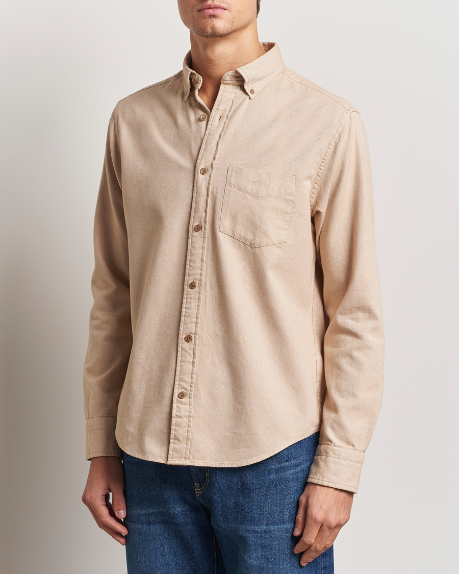 Heren | Overhemden | Gant | Regular Herringbone Flannel Shirt Caramel Beige