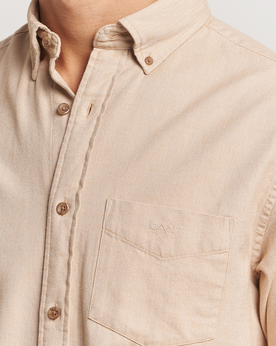 Heren | Overhemden | Gant | Regular Herringbone Flannel Shirt Caramel Beige