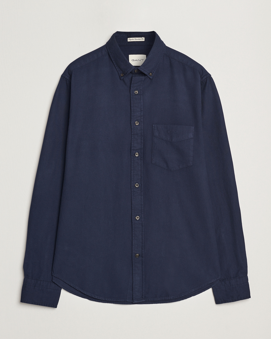 Heren | Overhemden | GANT | Regular Herringbone Flannel Shirt Evening Blue