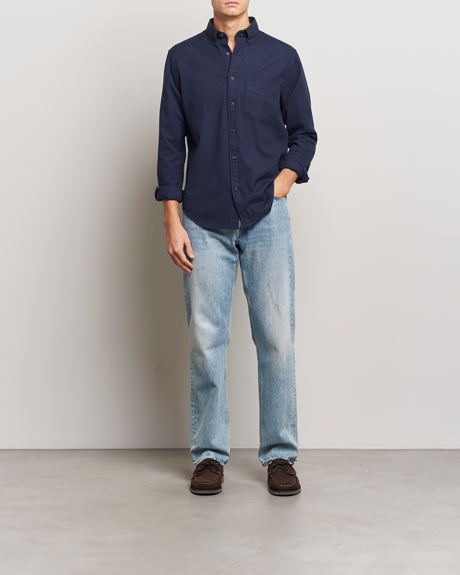 Heren | Overhemden | GANT | Regular Herringbone Flannel Shirt Evening Blue
