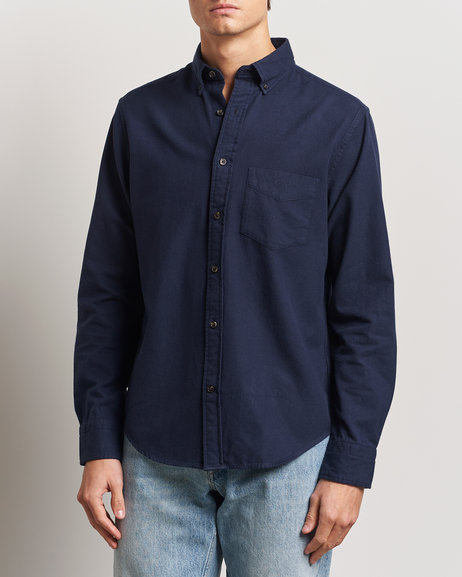 Heren | Overhemden | GANT | Regular Herringbone Flannel Shirt Evening Blue