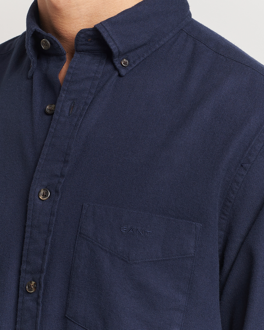 Heren | Overhemden | GANT | Regular Herringbone Flannel Shirt Evening Blue