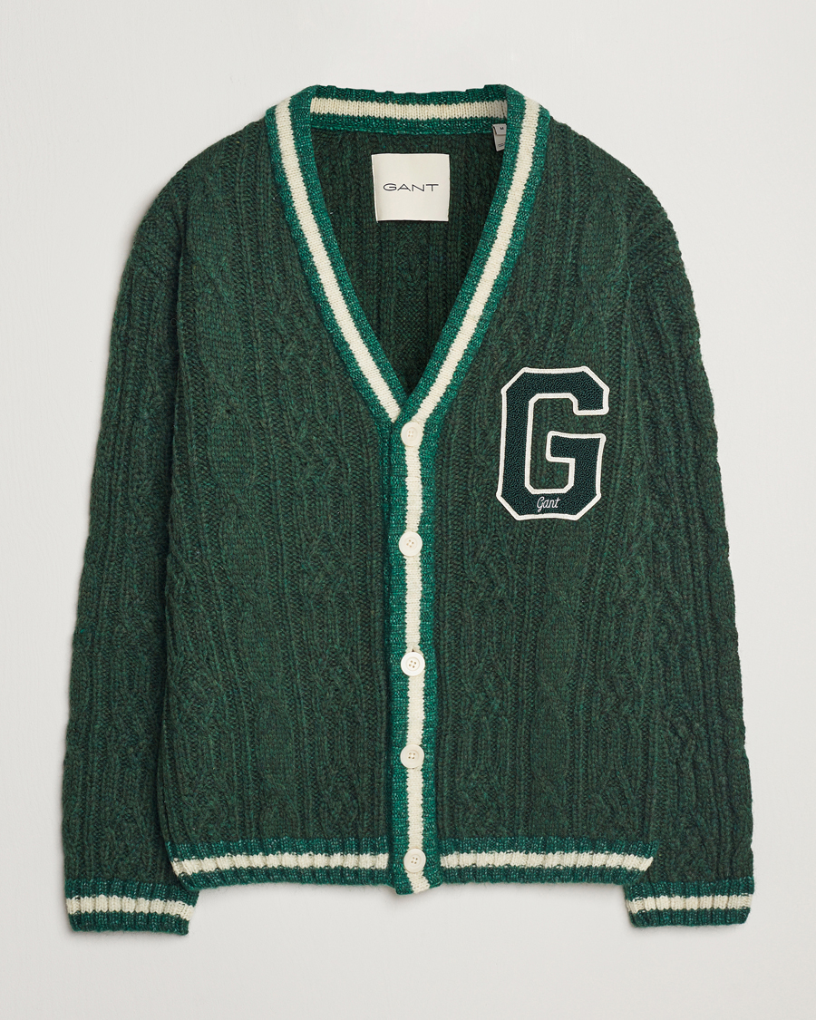 Heren | Truien | GANT | Seasonal G Cable V-neck Cardigan Tartan Green
