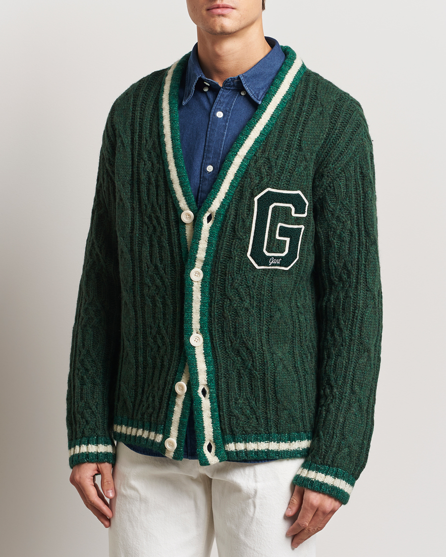 Heren | Truien | GANT | Seasonal G Cable V-neck Cardigan Tartan Green