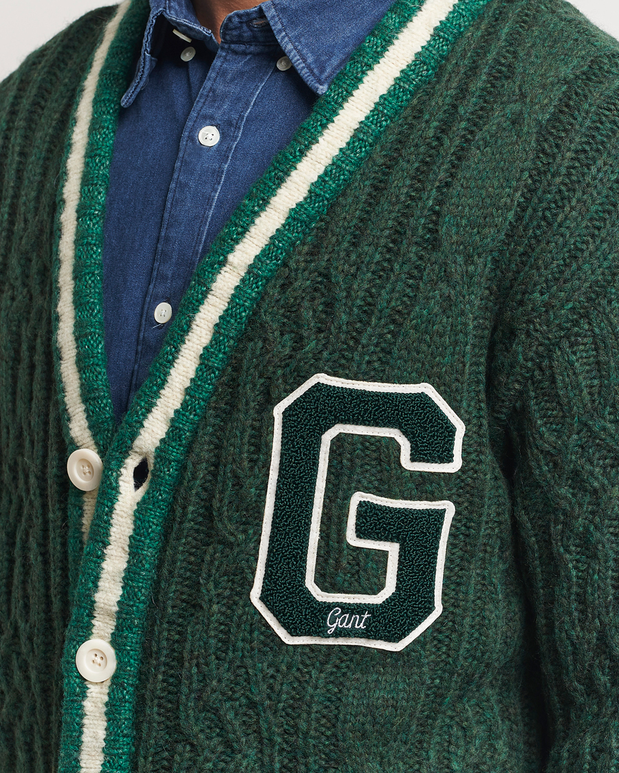 Heren | Truien | GANT | Seasonal G Cable V-neck Cardigan Tartan Green