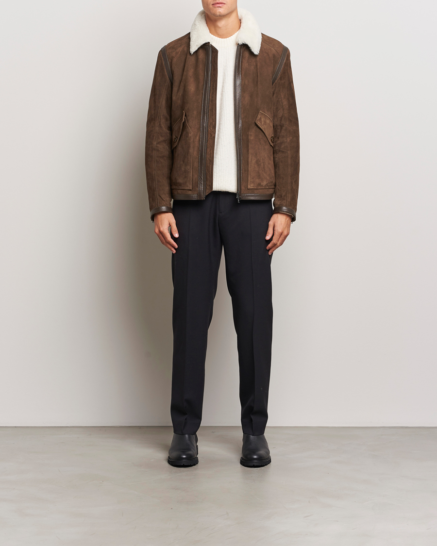 Heren | Jassen | BOSS BLACK | Montel Suede Searling Bomber Jacket Brown