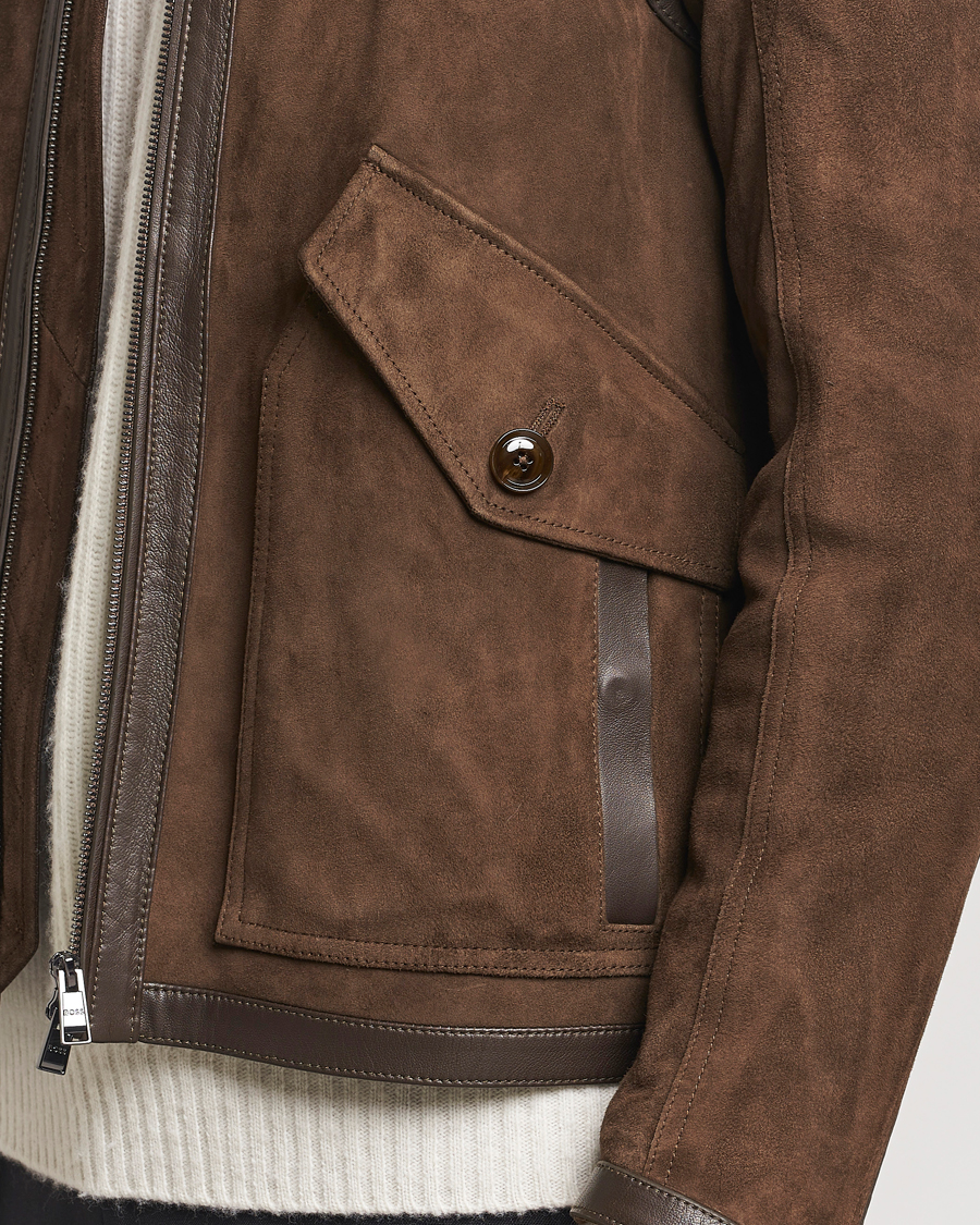 Heren | Jassen | BOSS BLACK | Montel Suede Searling Bomber Jacket Brown
