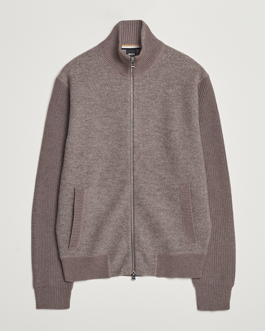 Heren | Truien | BOSS BLACK | Emeraviglio Wool/Cotton Full Zip Dark Beige