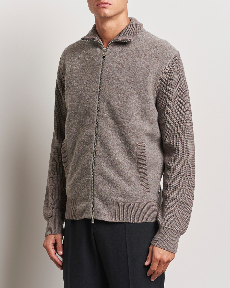 Heren | Truien | BOSS BLACK | Emeraviglio Wool/Cotton Full Zip Dark Beige