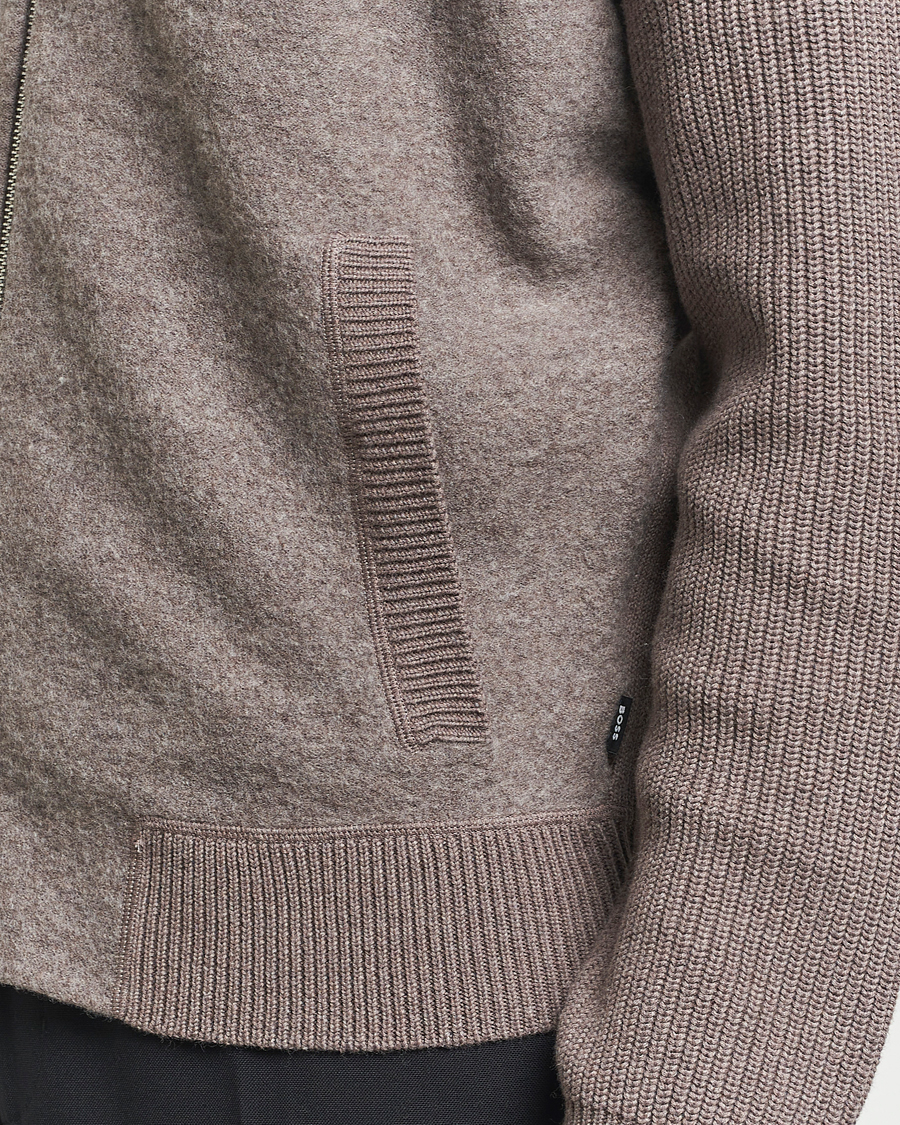 Heren | Truien | BOSS BLACK | Emeraviglio Wool/Cotton Full Zip Dark Beige
