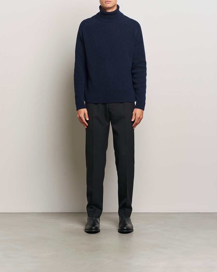 Heren | Truien | BOSS BLACK | Evento Wool Rib Knitted Polo Dark Blue