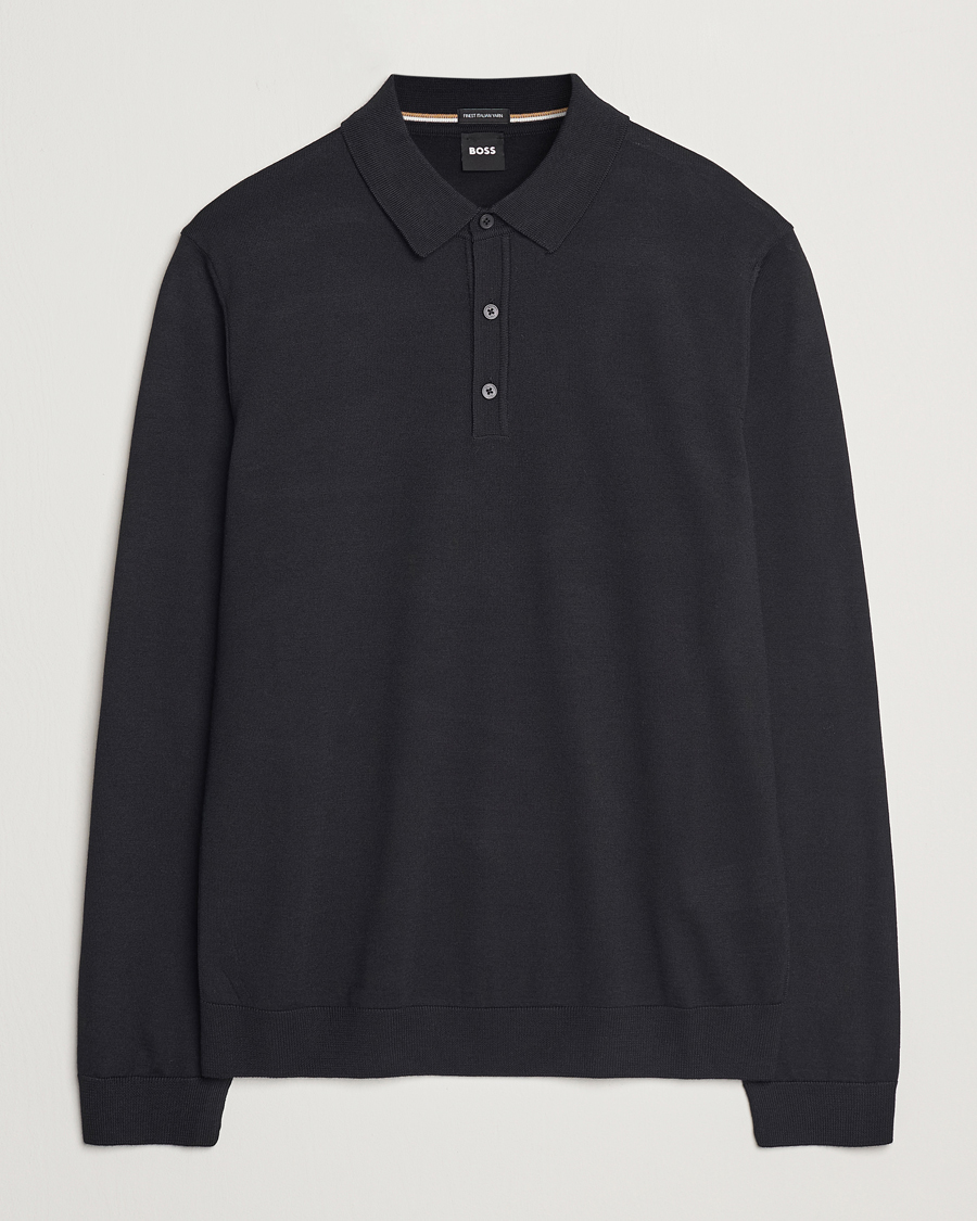Heren | Truien | BOSS BLACK | Lancione Merino Knitted Polo Black