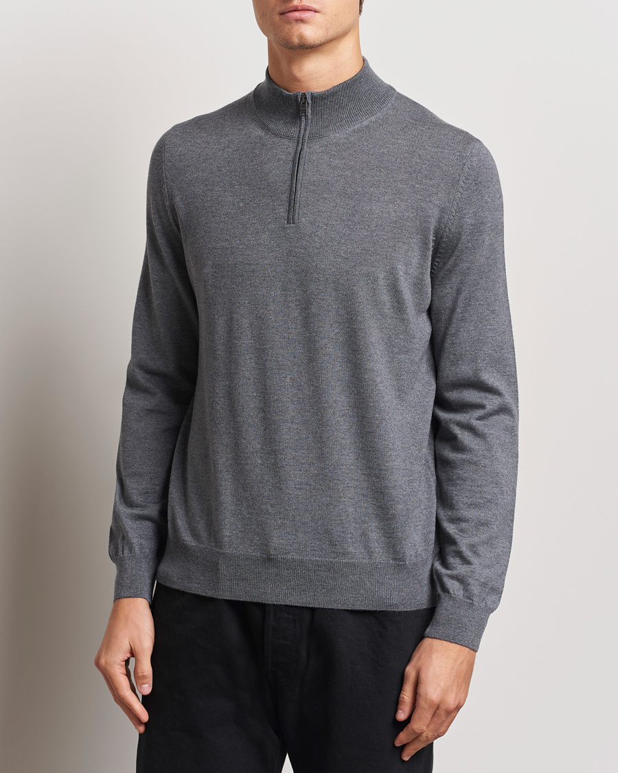Heren | Truien | BOSS BLACK | Ebenji Merino Knitted Half Zip Medium Grey
