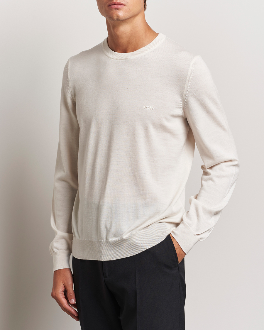Heren | Truien | BOSS BLACK | Botto Merino Knitted Pullover Open White
