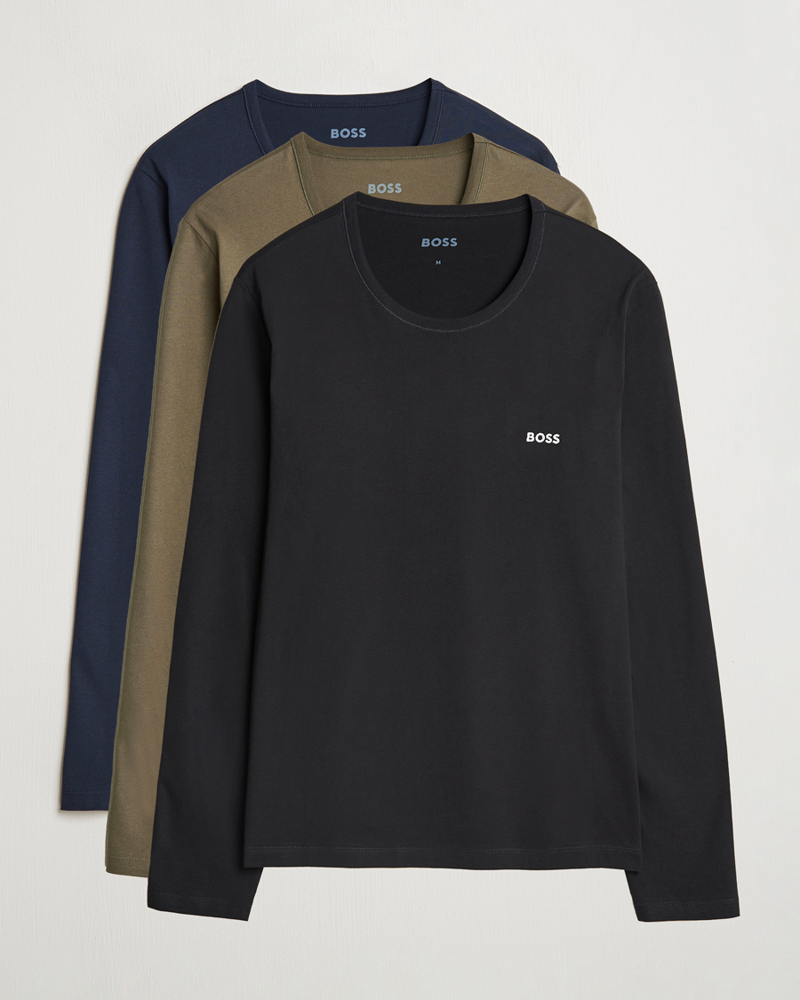 Heren | T-shirts | BOSS BLACK | 3-Pack Long Sleeve T-Shirt Navy/Green/Black